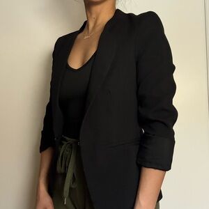 Dynamite Black Women's Open-Front Blazer with Rolled Sleeves